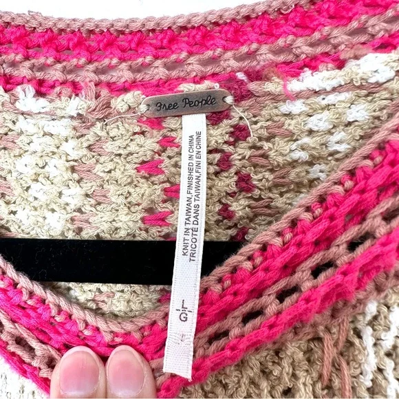 Free People Boho Show Me Love Chunky Knit Cropped Dolman Sleeve Striped Sweater - Picture 5 of 14